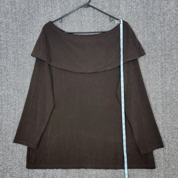 Chicos Travelers Top 3 Womens XL Brown Off The Shoulder Fold Over Neckline - Picture 3 of 12